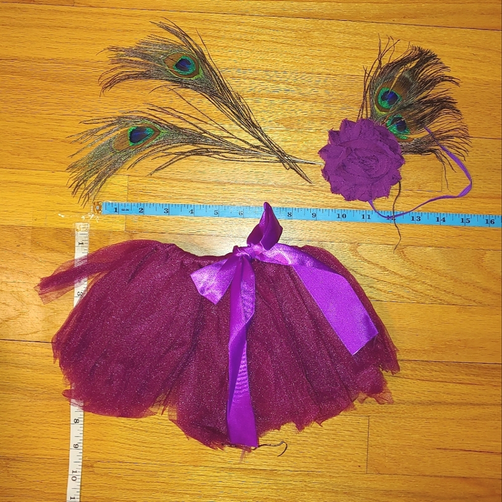 Newborn Baby Angel Photography Props Peacock Bundle Tutu Headband Feather